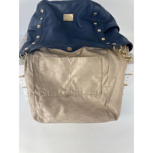 MICHAEL KORS, LARGE NAVY PEBBLED LEATHER SHOULDER BAG (ASIS) - Picture 13 of 16